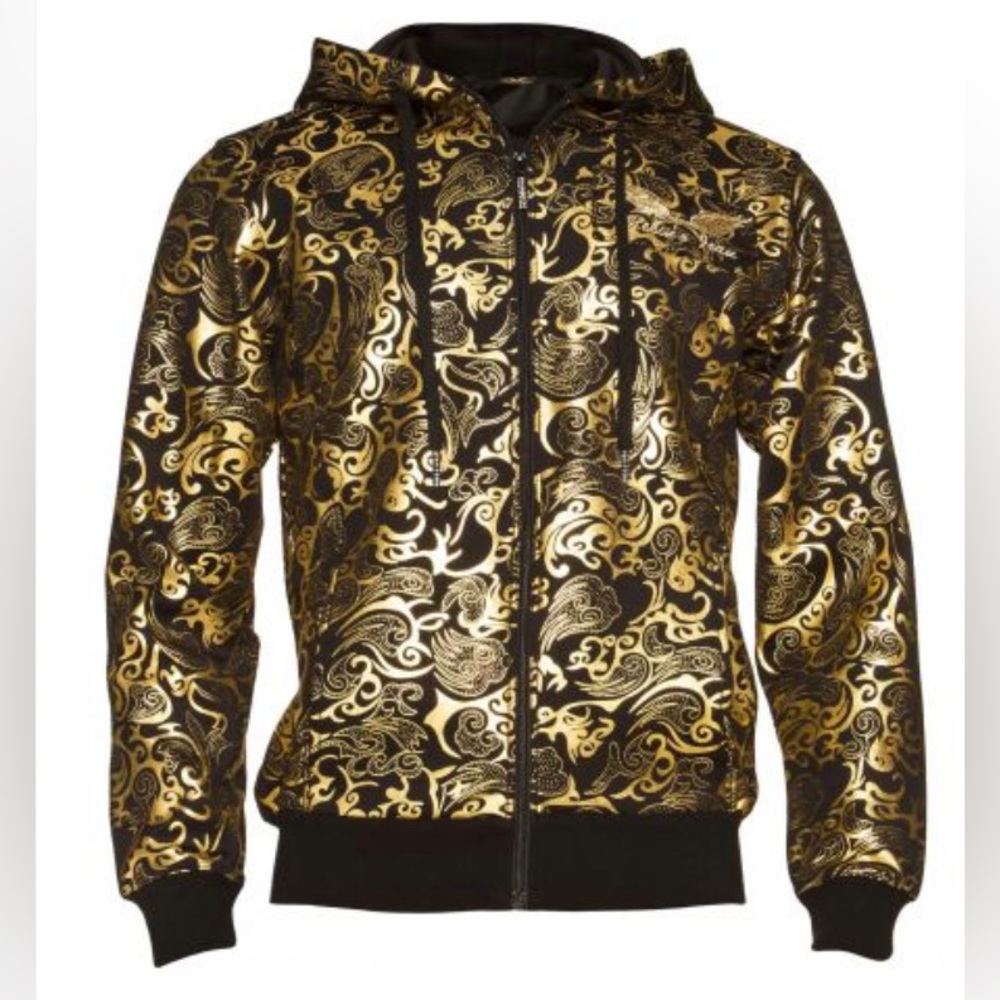 Robins jeans men jacket track hoodie (L) black and gold
